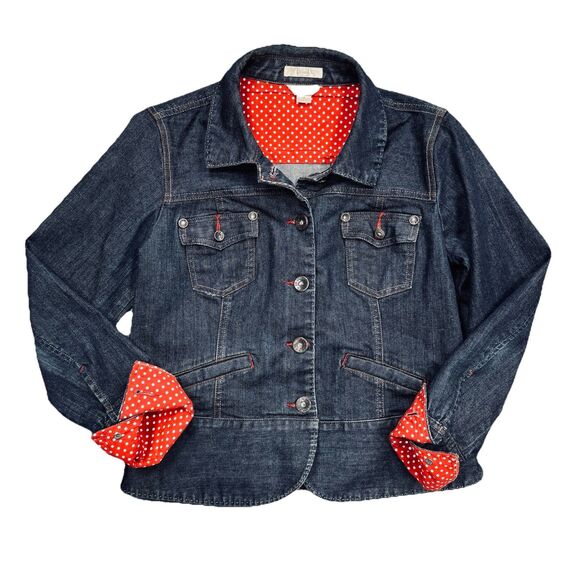 Christopher Banks Denim Jacket M Blue Dark Wash Button Cotton Blend Womens - Picture 2 of 9